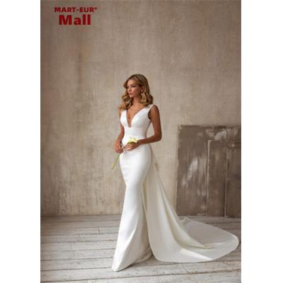 Simple V-Neck Mermaid Wedding Dress Women Sleeveless Open Back Buttons Floor-Length Court Train Vestidos De Novia Custom