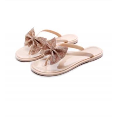 2024 Spring/Summer New Large Size Flip Flops Women Bow Knot Rhinestones Outdoor Leisure Beach Flat Home Sandals/Slippers